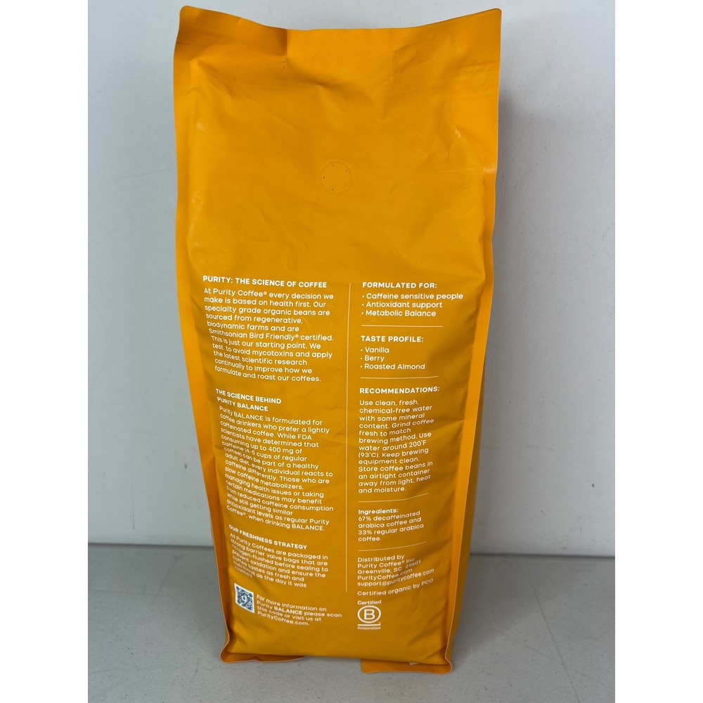 NEW Purity Coffee BALANCE Decaf Whole Bean 5lb USDA Organic Exp 06/2027 SEALED - Picture 5 of 5